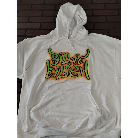 BILLIE EILISH - 2020 White Graffiti Sleeve Pullover Hoodie ~BRAND NEW~ M XL - Picture 1 of 3